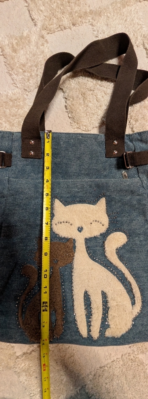 Blue Canvas Cat Applique Tote Bag